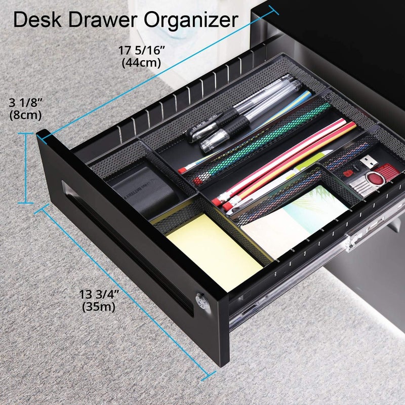 EsOfficce Drawer Organizer, Desk Organizer, Black Metal Mesh Drawer, Desk Drawer Organizer for Home Office and School,11.02X 6.10 X 1.38 Inch,Black - Image 2